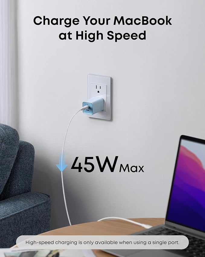Anker Nano 47W USB C Charger, 2 Port Compact Foldable GaN Charger for iPhone 17 / 16, Galaxy, Pixel, Compatible with MagSafe (Black)