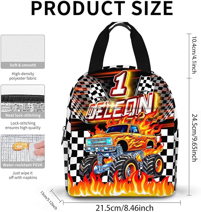 Custom Kids Truck Backpack with Lunch Box Personalized Name Bookbag for Boys Back to School Backpacks for Elementary Middle School