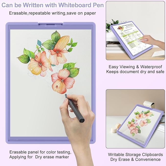 SFLHHDM Clipboard with Storage,Heavy Duty Clip Boards 8.5x11 with 2 Storage Case,Clear Visible Panel Storage Clipboards,Side Opening Nursing Clipboard Folder for Office Supplies-Lavender Purple