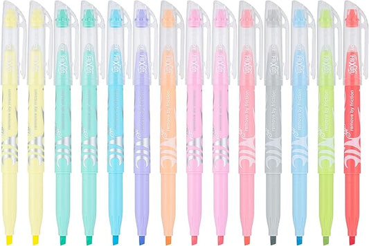 Pilot FriXion Light Pastel Erasable Highlighters, Chisel Tip, Pack of 14, Assorted Colors - Ideal for School, Journaling, and Office Use