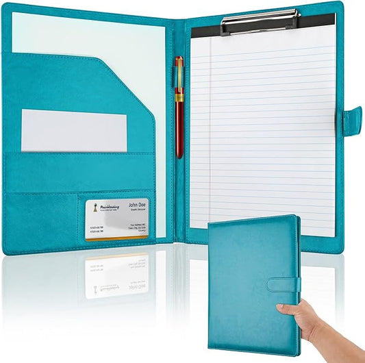 Professional Padfolio with Clipboard, Faux Leather Portfolio Folder Binder, Legal Pad Holder for A4 Letter Size Notepad, Resume, Writing, Ideal Organizer for Business Office Conference (Indigo)