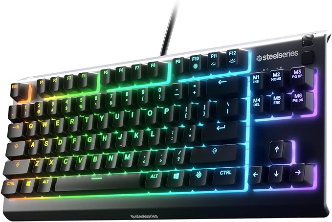 SteelSeries Apex 3 TKL RGB Gaming Keyboard – Tenkeyless Compact Form Factor - 8-Zone RGB Illumination – IP32 Water & Dust Resistant – Whisper Quiet Gaming Switch – Gaming Grade Anti-Ghosting,Black