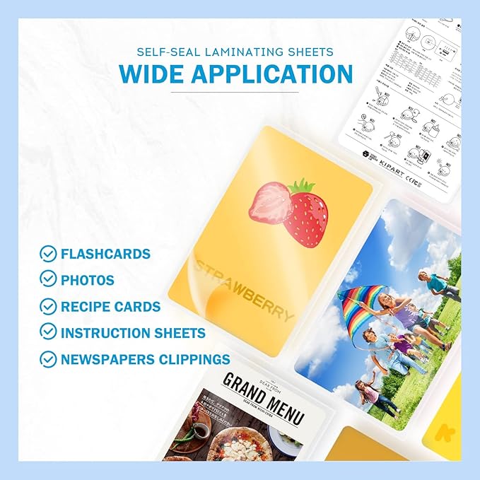 Uinkit 10mil Thicker Self Sealing Photo Laminating Pouches 4 x 6", 25Pack Double-Sided for Recipe Cards & Photos, Waterproof Plastic Sleeves to Preserve Pictures, Index Flashcards