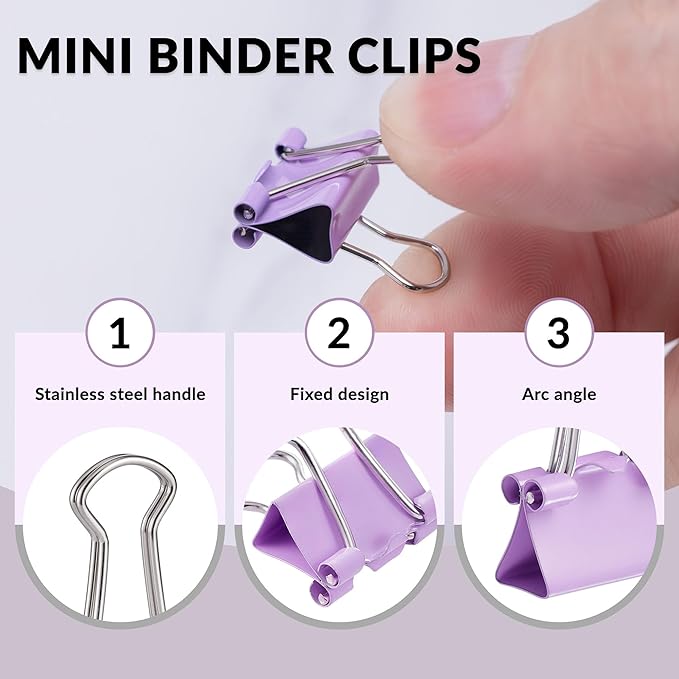 200pcs Paper Clips Binder Clips and Push Pins Set, Mini Clips and Thumb Tacks for Multipurpose Document Organization (Purple)