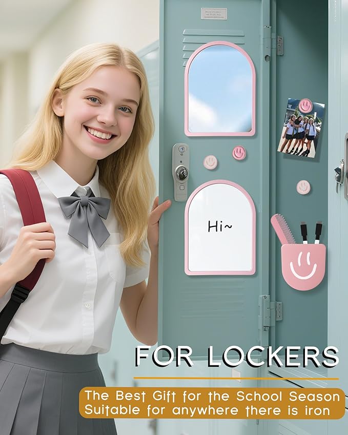 KEYDUACU 10 pcs - Locker Accessories, Locker Decorations Including Mirrors, whiteboards, Magnets and organizing Supplies. Ideal for Back-to-School Essentials and The Office (11 Pcs - Pink)