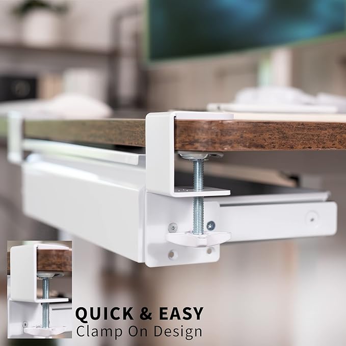 VIVO 16 inch Clamp-On Sliding Pull-Out Drawer Without Shell for Office Desk, Storage Organizer for Sit Stand Workstation, White, DESK-AC03C-W