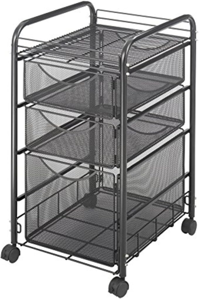 Safco Onyx Rolling File Cart with Large File Drawer and 2 Supply Drawers, Fits Letter-Size Hanging Folders, Durable Steel Construction