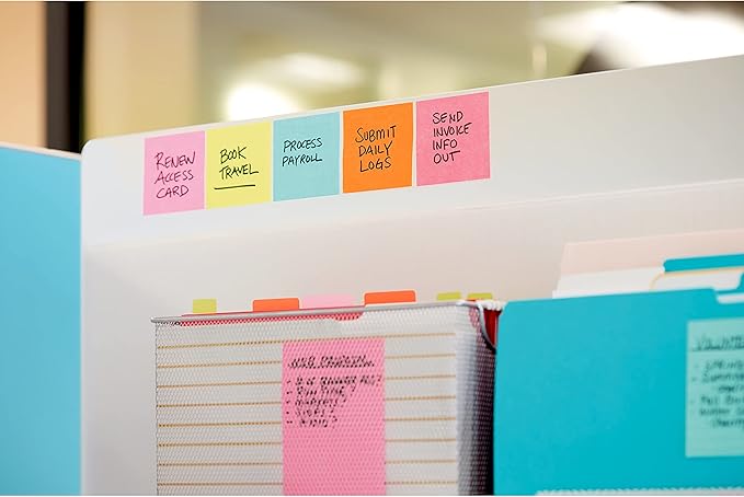 Post-it Super Sticky Notes, 3x3 in, 4 Pads, 2X The Sticking Power, Miami Collection, Neon Colors (Orange, Pink, Blue, Green), Recyclable(3321-SSAN-B)