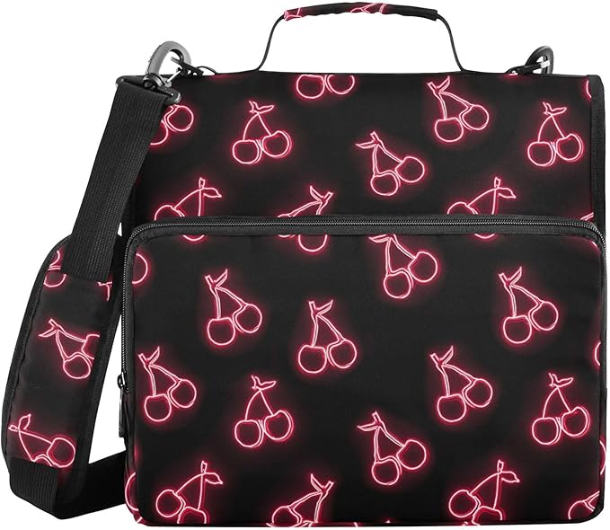 3 Ring Zipper Binder with Shoulder Strap Pink Neon Cherry 1.5 inch Binders Zip Up Binder Fit 500 Sheets Capacity for School Office Supplies