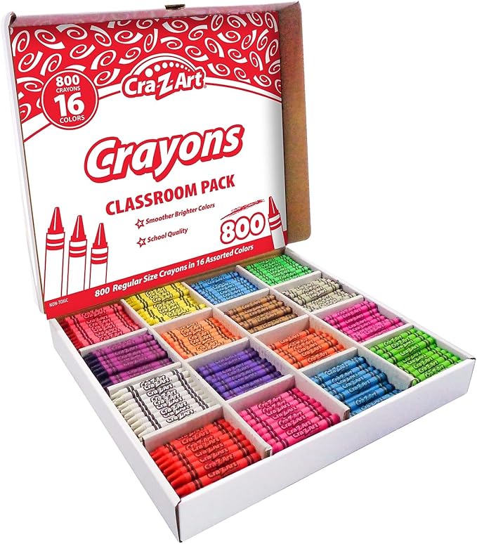 Cra-Z-Art Crayon Bulk Class Pack 800ct 16 Assorted Colors Back To School Supply List Essential, Bulk Pack for School Supply Rooms and In Class For Teachers
