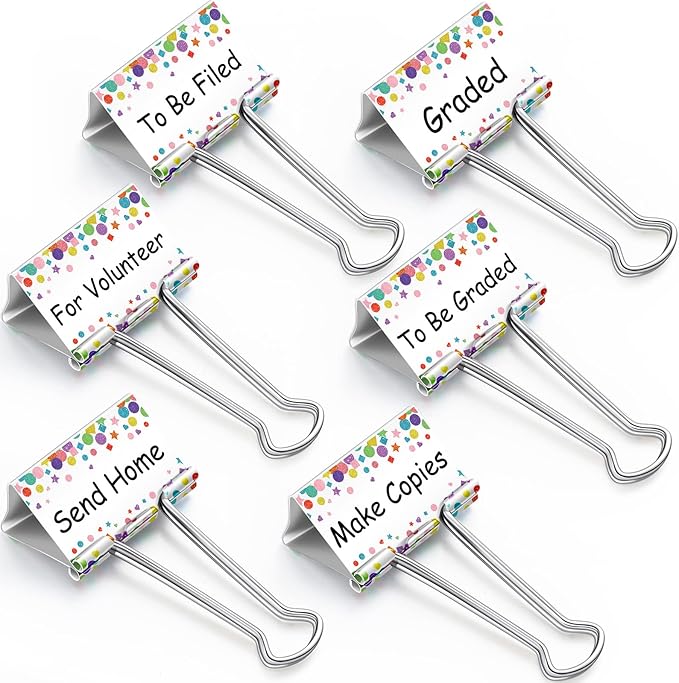 Tenare 6 Pieces Teacher Essentials Large Binder Clips 2 Inches Teacher Binder Paper Clips Office Back to School Gifts Classroom Supplies Management Supplies(Cute Things to Do)