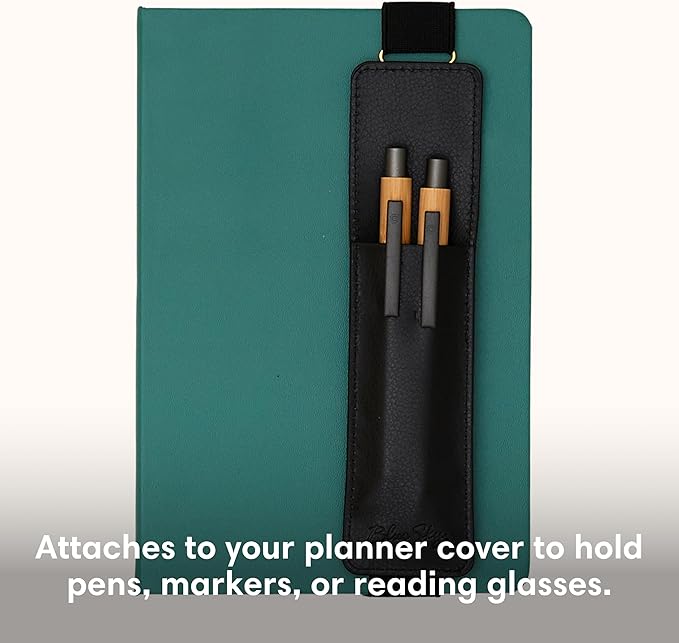 Blue Sky Pen Holder with Adjustable Elastic Bungee, 1.8" x 7.2", Faux Leather, Undated, Stitched Design, Fits Journals, Notebooks, Planners, and Sketchbooks (Black)