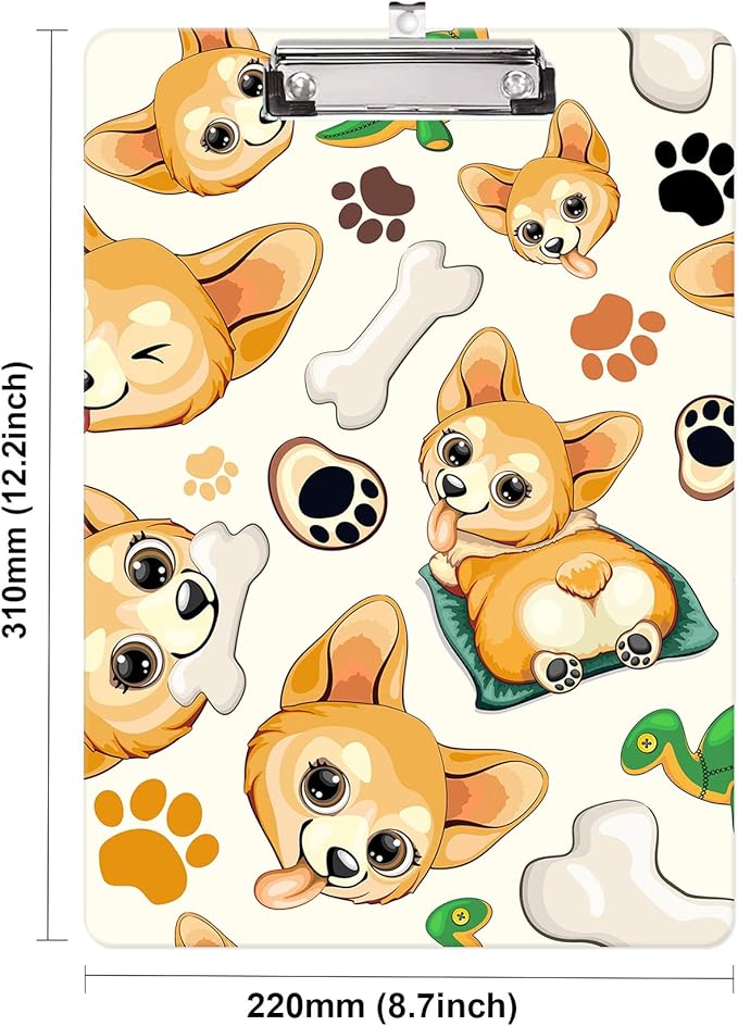 Fashion Clipboard, A4 Letter Size Wooden Decorative Clipboards for Teacher, Nurse, Doctor,Student and Kids, Cute Design for Standard Size 12.2" x 8.9"(C-Lovely Dogs)