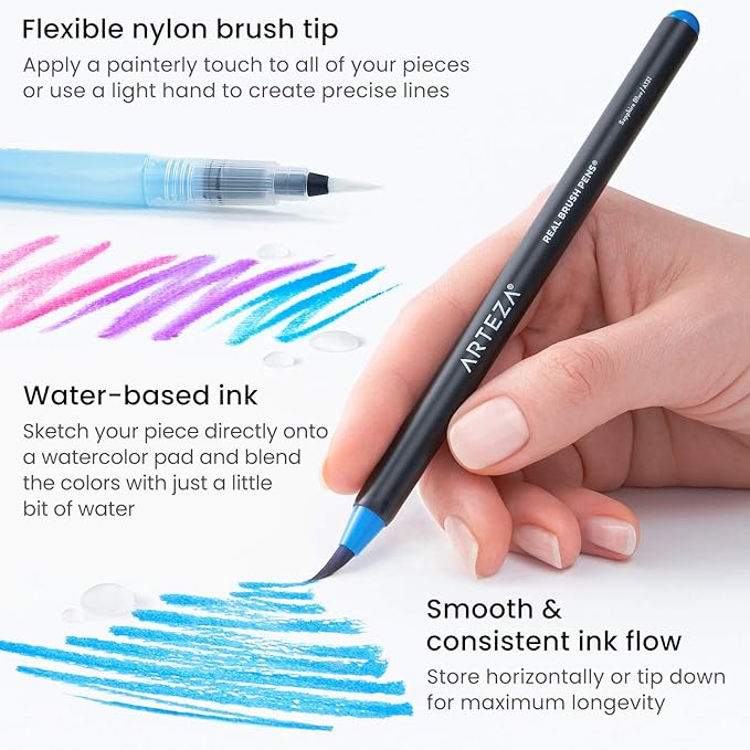 Arteza Watercolor Painting Art Set, Real Brush Pens 24 and Foldable Canvas Paper Bundle, DIY Kit Art Supplies for Artists & Hobby Painters