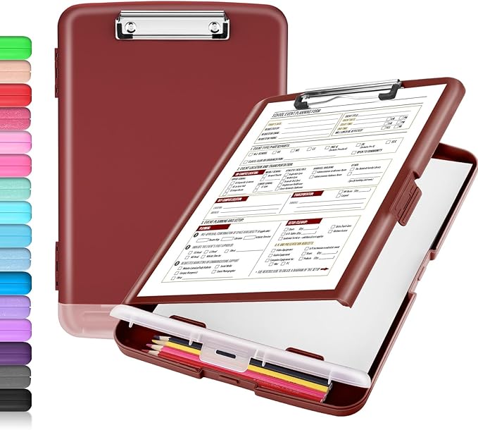 Sooez Clipboard with Storage, Clip Board 8.5 x 11 with Pen Holder, Plastic Organization Case Box for Letter Legal A4 Size Paper, Low Profile Clip, Nurses Teachers Must Haves, School & Office Supplies