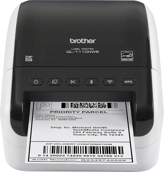 Brother QL-1110NWB Wide Format, Postage and Barcode Professional Thermal Monochrome Label Printer with Wireless Connectivity