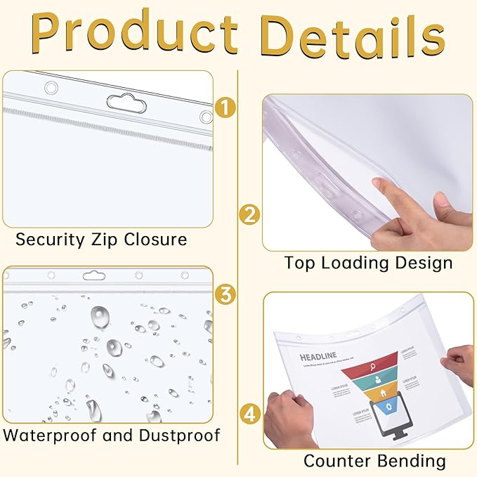 AKONEGE 6PCS Hard Sheet Protectors 8.5x11 Waterproof Resealable Zip Paper Page Protectors Clear Rigid Plastic Sleeves for Photos Certificate, Heavy Duty Document Holder Wall Sign Holder, Horizontal