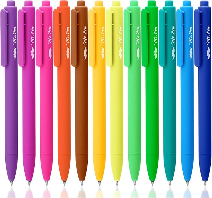Mr. Pen- Retractable Gel Pens, 12 Pack, Bright Color Ink Gel Pens, Gel Pen Fine Point 0.7mm, Retractable Pens