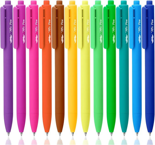 Mr. Pen- Retractable Gel Pens, 12 Pack, Bright Color Ink Gel Pens, Gel Pen Fine Point 0.7mm, Retractable Pens