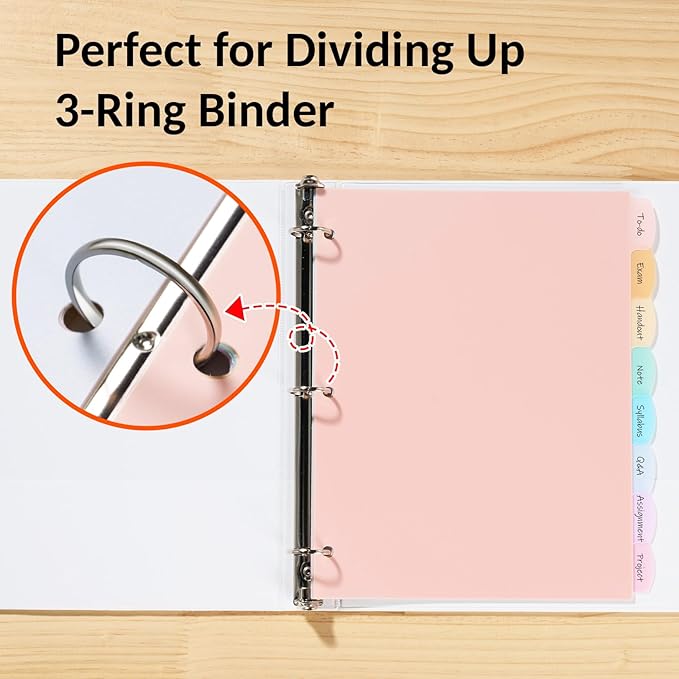 Sooez 8 Tabs Long-Lasting Plastic Write & Erase Large Tabs Dividers for 3 Ring Binder, Aesthetic Cute Pastels Binder Dividers for Student, Teacher, Office, Home Organizers, 2 Sets, Dusty Color