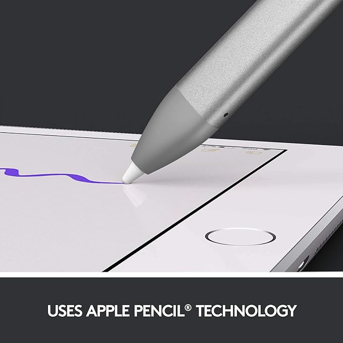 Logitech Crayon Digital Pencil for All iPads (2018 Releases and Later) with Apple Pencil Technology, Anti-roll Design, and Dynamic Smart tip - Grey