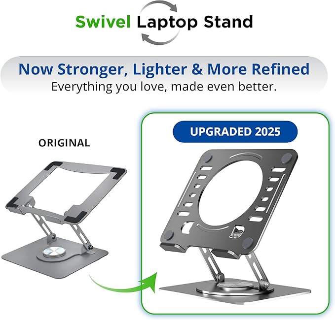 Uncaged Ergonomics Swivel Laptop Stand for Desk, Adjustable Computer iPad Stand for Desk w/ 360 Rotation, Portable Laptop Holder for Home Office Ergonomic Supplies (Space Gray)