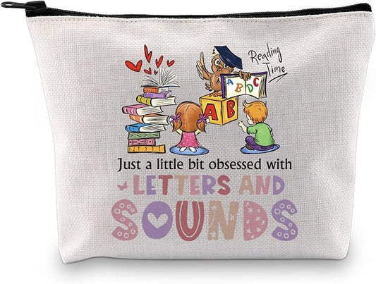 GJTIM Reading Coach Teacher Interventionist Specialist Literacy Gift literacy education gift Phonics Gift Zipper Pouch Makeup Bag (Letters and Sounds Bag)