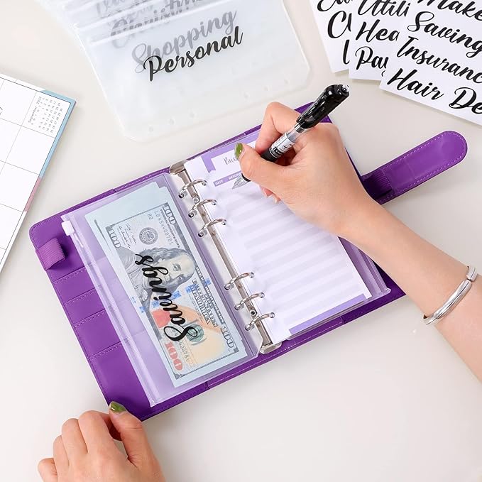 SKYDUE Budget Binder, Money Saving Binder with Zipper Envelopes, Cash Envelopes and Expense Budget Sheets for Budgeting (Violet)
