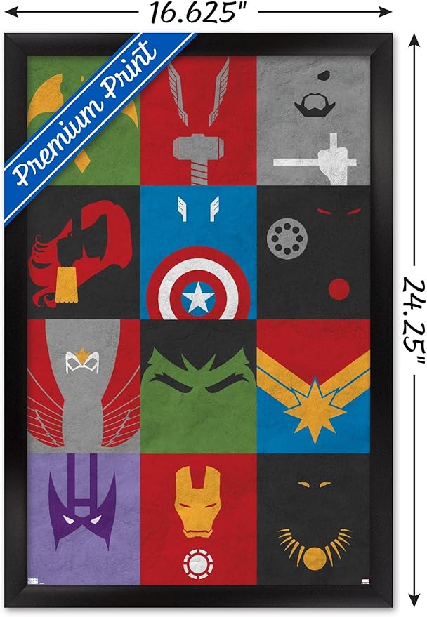 Trends International Marvel Comics - Avengers - Minimalist Grid Wall Poster, 14.725" x 22.375", Black Framed Version
