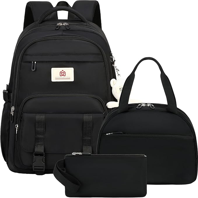 Hidds School Backpack for Teens Girls Women 3 PCS Kids Bookbag Set with Lunch Box College Laptop Backpacks Travel Daypack Bag