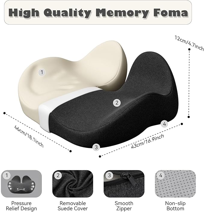 CXC Seat Cushions for Office Chairs – Recovery Memory Foam, Seat Cushion for Desk Chair, Car, Wheelchair, Hip & Tailbone Pain Relief Cushion for Long Sitting, Non-Slip (Dark Gray, Modal Fabric)