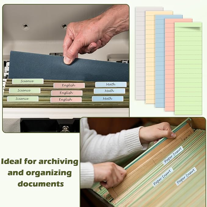 100 Pcs Hanging File Folder Tab Inserts 3.5 Inch Colored Blank File Tab Hanging File Folders Labels Paper Inserts Thick 300Gsm Cardstock for 3.5 Inch Hanging Folder Tab