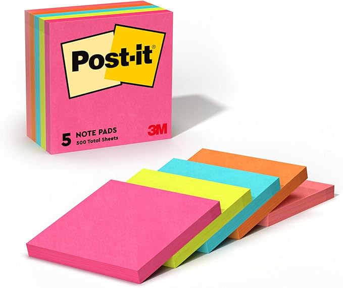 Post-it Notes 3x3 in 5 Pads America's #1 Favorite Sticky Notes, Poptimistic, Bright Colors, Clean Removal, Recyclable (655-5UC)
