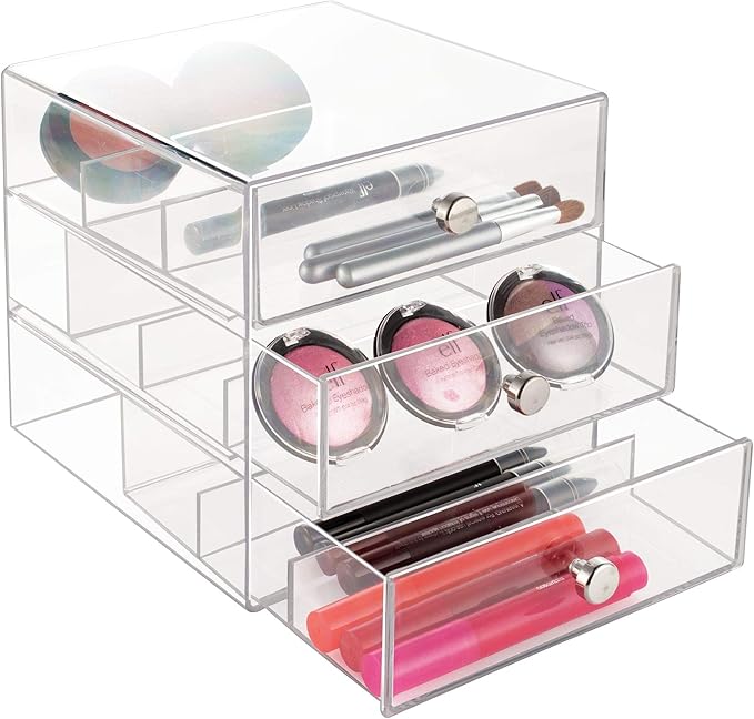 iDesign 3-Drawer Stackable Sunglasses Organizer, Clear Glasses Storage and Eyewear Display Holder
