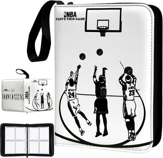 Basketball Card Binder - 400 Capacity 4-Pocket Trading Card Album, 3 Ring Card Holder Binder, Waterproof PU Leather, Zip Closure, Perfect Christmas Birthday Gift for Collectors