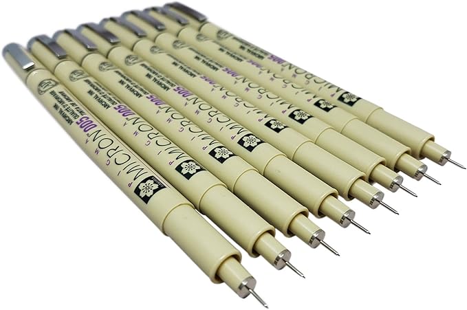 Sakura Pigma Micron pen 005 Black ink marker felt tip pen, Archival pigment ink, fine point for artist drawing pens - 8 pen set