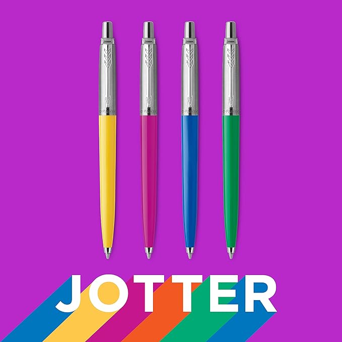 Parker Jotter Originals Ballpoint Pen Collection, Assorted Retro Finishes, Medium Point, Black Ink, 4 Count - Colorful Stationary, Desk Essentials, Signature Design