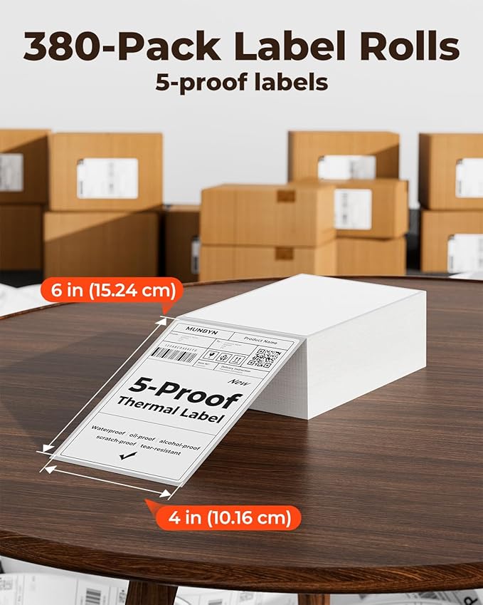 MUNBYN RW403B Bluetooth Thermal Label Printer+4"x6" Direct Thermal Shipping Labels+IPS03 440lb for Postal Scale