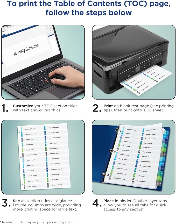 Avery Double Column Dividers for 3 Ring Binders, 16 Tabs per Set, Customizable Table of Contents, Multicolor Tabs, Great for Organizing Reports, Projects, and More (11320)