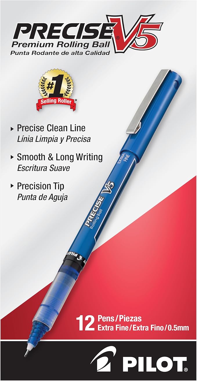 PILOT Precise V5 Rollerball Pens,Extra Fine Point 0.5 mm Blue Pens,Blue - Ideal for School,Journaling & Office Writing,(Pack of 24)