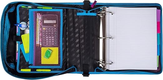 Case-it Binder, 3 Inch O-Rings, 600 Sheet Capacity | Mighty Zip Tab | 5 Color Tabs | Multiple Pockets | Shoulder Strap