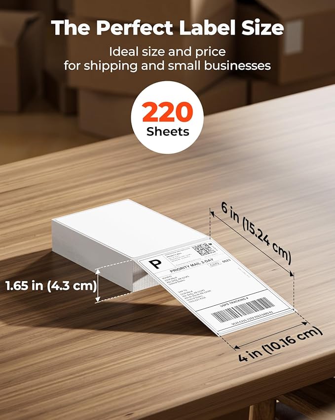 MUNBYN 4"x6" Direct Thermal Shipping Labels, Commercial Grade Permanent Adhesive Fanfold Mailing Postage Label Paper for Thermal Printers and Packages, 220 Sheets per Stack (Pack of 2)