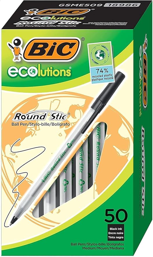 BIC Ecolutions Round Stic Ballpoint Pen, Medium Point (1.0mm), Black, 144-Count, For a Smooth Writing Experience