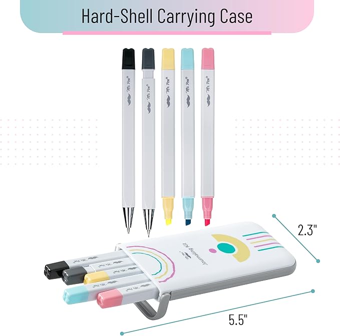 Mr. Pen- Journaling Kit, 5 Pack, Journaling Pens and Highlighters and Mechanical Pencil with Hard-Shell Carrying Case, Journaling Supplies Kit, Journaling Set, Journaling Pens and Markers