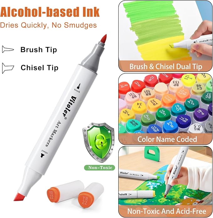Alcohol Markers, 48pc Dual Brush Tip Coloring Markers Set, Drawing Marker for Adults Painting Drawing Card Making, Art Marker