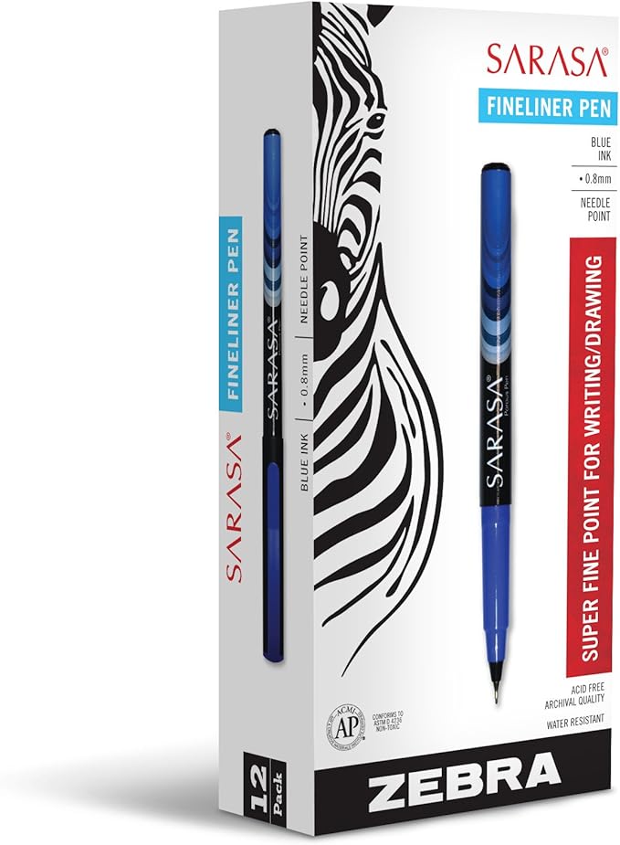 ZEBRA Sarasa Fineliner Pen, 0.8mm, Blue (66120)