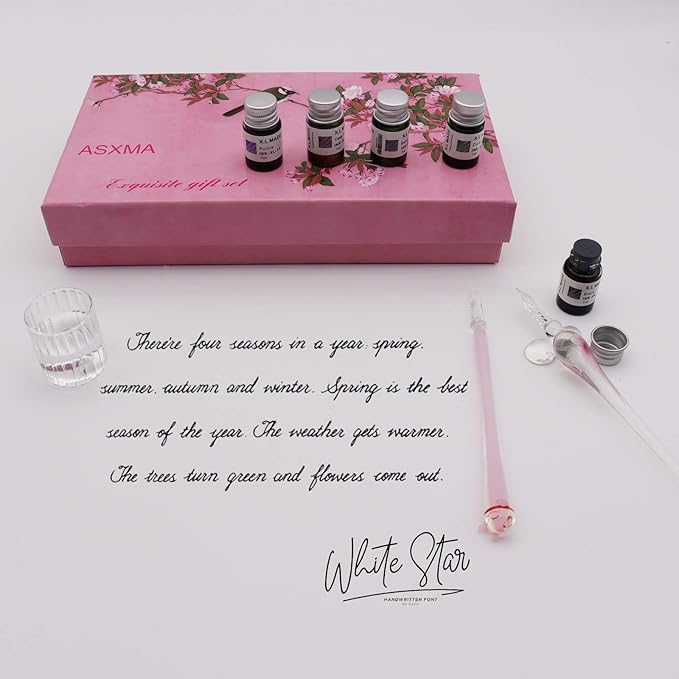 Calligraphy Dip Pen Set - 12 Colorful Inks, 2 glass pens Pen Holder, Glass, Crystal Pen for Art Writing, Drawing, Signatures, Decoration,Holiday Gift Set Calligraphy Beginners