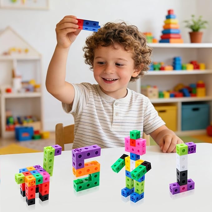 100 Pcs Math Linking Cubes - 10 Colors Connecting Counting Snap Blocks, Math Manipulatives for Early Math & Construction, Educational Toy for Preschool, Kindergarten, Homeschool