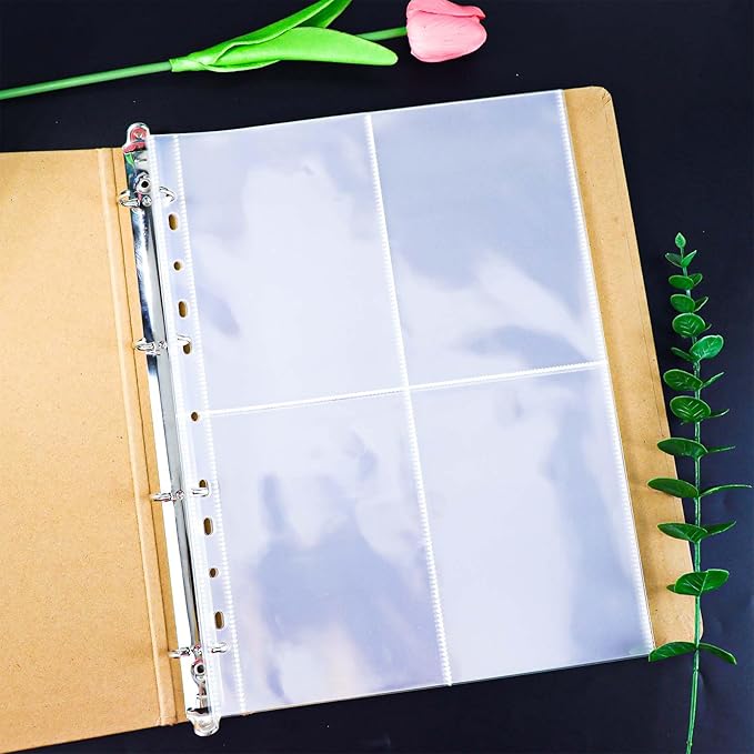 NatSumeBasics 20 A4 Binder 4 Pocket, 4" X 6" Sheet Protectors Clear Binder Sleeves for A4 Binder Notebook Folder Organizer (4 Pockets)
