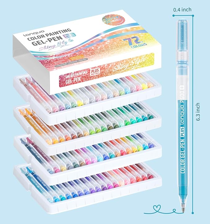 Glitter Gel Pens, 72 Pack Glitter Pens For Adults Coloring Books, 1.0mm Point Colored Pens, Large Capacity Ink Pens for Coloring, Writing, Drawing, Journaling, Note Taking, Office, Home